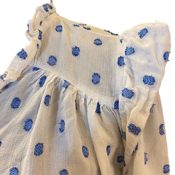 Zara White and Blue Metallic Polkadot Long Sleeve Button Down Top Sz M - Picture 5 of 13